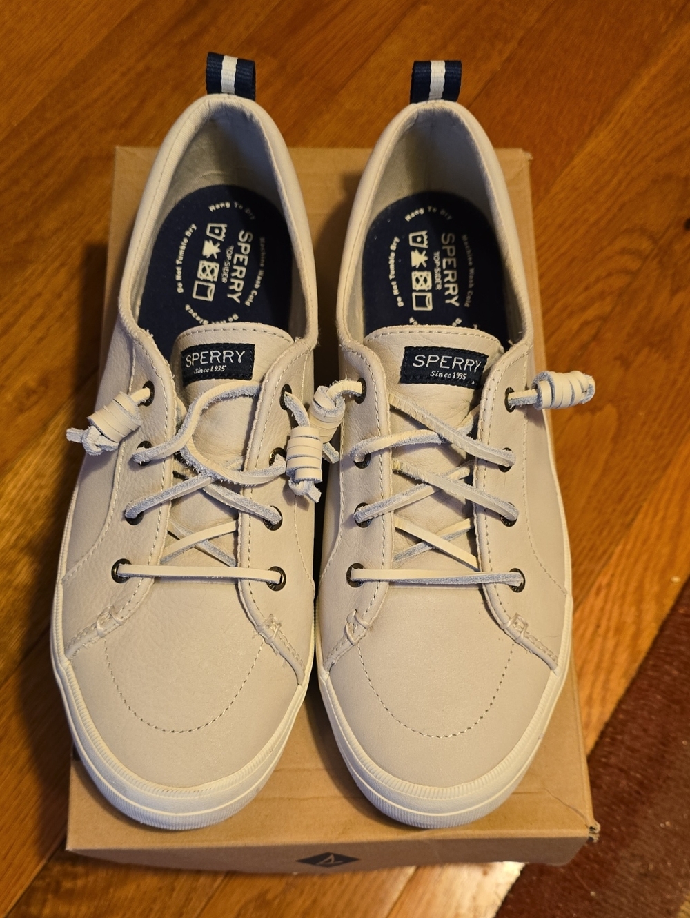 Women's Sizr 11 Sperry Canvas Boat Shoes in Off-White with Navy Accents